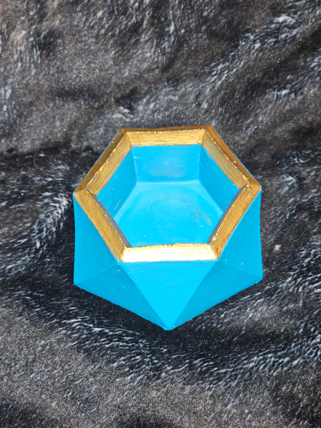 Hexagon handpainted blue and gold succulent dish