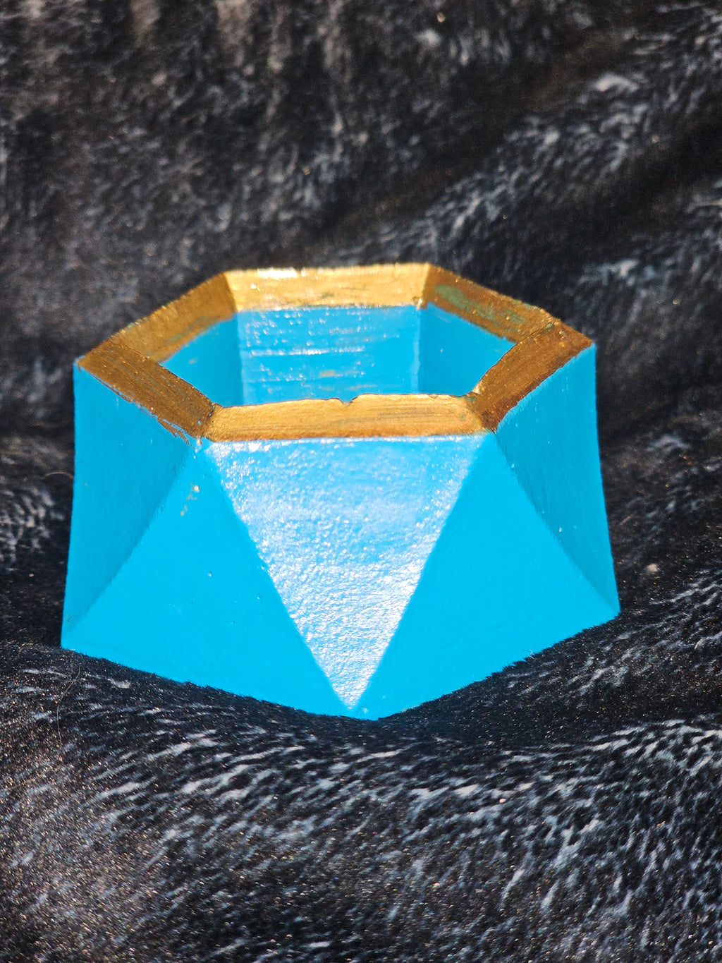 Hexagon handpainted blue and gold succulent dish