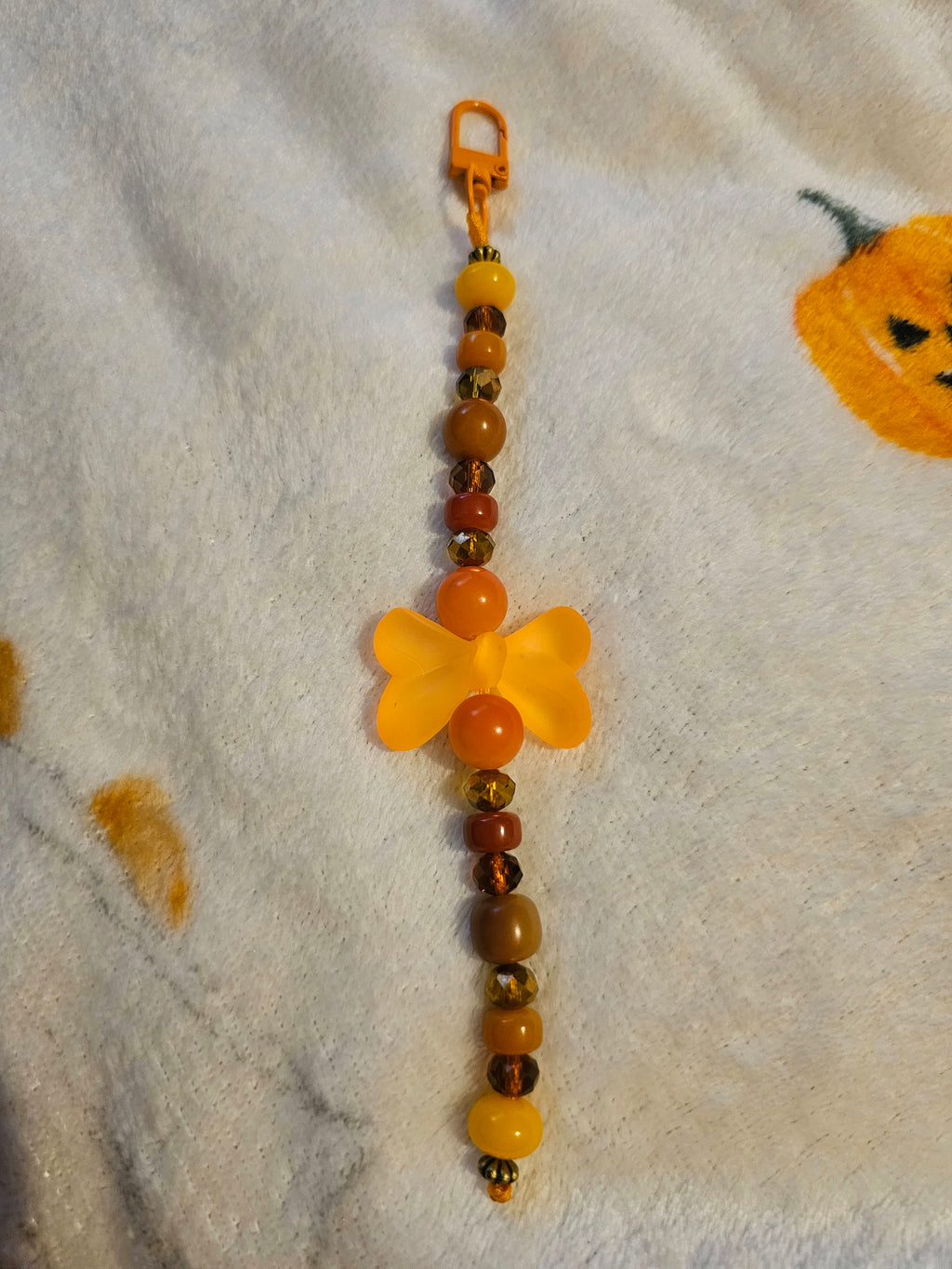 Orange Bodhi bead keychain with large bow